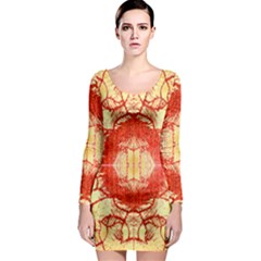 Seamless red and gold by FlipStylez Designs Long Sleeve Bodycon Dress