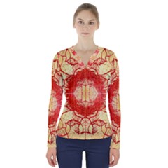 Seamless Red And Gold By Flipstylez Designs V-neck Long Sleeve Top by flipstylezfashionsLLC