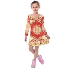 Seamless Red And Gold By Flipstylez Designs Kids  Long Sleeve Velvet Dress