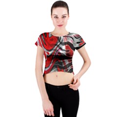 Retro Red Swirl Design By Flipstylez Designs Crew Neck Crop Top by flipstylezfashionsLLC