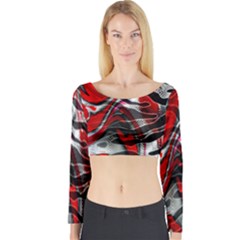 Retro Red Swirl Design By Flipstylez Designs Long Sleeve Crop Top by flipstylezfashionsLLC