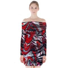 Retro Red Swirl Design By Flipstylez Designs Long Sleeve Off Shoulder Dress by flipstylezfashionsLLC