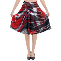 Retro Red Swirl Design By Flipstylez Designs Flared Midi Skirt by flipstylezfashionsLLC