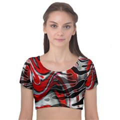 Retro Red Swirl Design By Flipstylez Designs Velvet Short Sleeve Crop Top  by flipstylezfashionsLLC