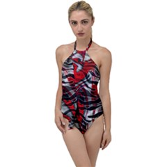 Retro Red Swirl Design By Flipstylez Designs Go With The Flow One Piece Swimsuit by flipstylezfashionsLLC