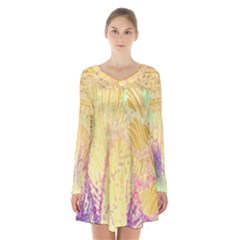 Gold Seamless Lace Tropical Colors By Flipstylez Designs Long Sleeve Velvet V-neck Dress