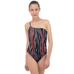 Black And Red Swirl Design By Flipstylez Design Classic One Shoulder Swimsuit by flipstylezfashionsLLC