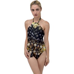 Black Zig Zag Blurred On Gold Crush Flowers By Flipstylez Designs Go With The Flow One Piece Swimsuit by flipstylezfashionsLLC