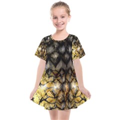 Black Zig Zag Blurred On Gold Crush Flowers By Flipstylez Designs Kids  Smock Dress