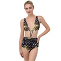 Black zig zag blurred on gold crush flowers by FlipStylez Designs Tied Up Two Piece Swimsuit View1