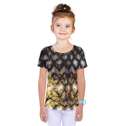 Black Zig Zag Blurred On Gold Crush Flowers By Flipstylez Designs Kids  One Piece Tee by flipstylezfashionsLLC