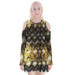 Black Zig Zag Blurred On Gold Crush Flowers By Flipstylez Designs Velvet Long Sleeve Shoulder Cutout Dress