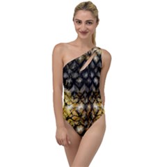 Black Zig Zag Blurred On Gold Crush Flowers By Flipstylez Designs To One Side Swimsuit by flipstylezfashionsLLC