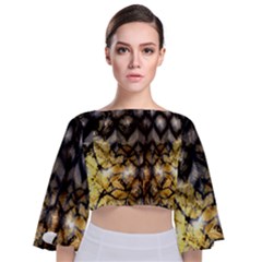 Black Zig Zag Blurred On Gold Crush Flowers By Flipstylez Designs Tie Back Butterfly Sleeve Chiffon Top by flipstylezfashionsLLC