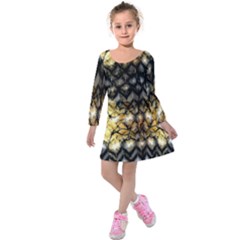 Black Zig Zag Blurred On Gold Crush Flowers By Flipstylez Designs Kids  Long Sleeve Velvet Dress