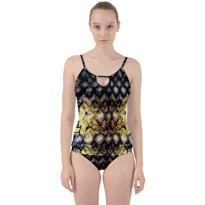 Black zig zag blurred on gold crush flowers by FlipStylez Designs Cut Out Top Tankini Set