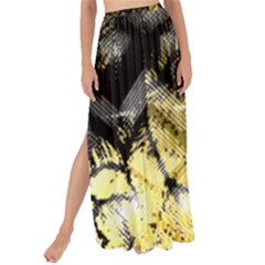 Black Zig Zag Blurred On Gold Crush Flowers By Flipstylez Designs Maxi Chiffon Tie-up Sarong by flipstylezfashionsLLC