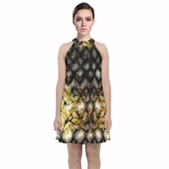 Black Zig Zag Blurred On Gold Crush Flowers By Flipstylez Designs Velvet Halter Neckline Dress 