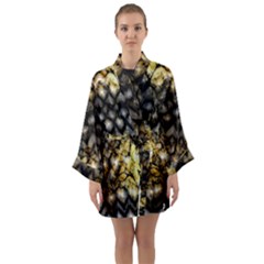 Black Zig Zag Blurred On Gold Crush Flowers By Flipstylez Designs Long Sleeve Kimono Robe by flipstylezfashionsLLC