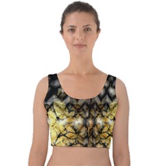 Black Zig Zag Blurred On Gold Crush Flowers By Flipstylez Designs Velvet Crop Top by flipstylezfashionsLLC