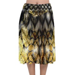 Black Zig Zag Blurred On Gold Crush Flowers By Flipstylez Designs Velvet Flared Midi Skirt