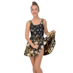 Black Zig Zag Blurred On Gold Crush Flowers By Flipstylez Designs Inside Out Casual Dress by flipstylezfashionsLLC