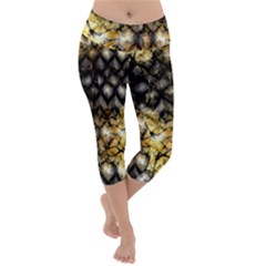 Black Zig Zag Blurred On Gold Crush Flowers By Flipstylez Designs Lightweight Velour Capri Yoga Leggings