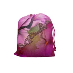 Flowers In Soft Violet Colors Drawstring Pouch (large) by FantasyWorld7