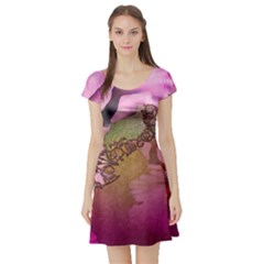 Flowers In Soft Violet Colors Short Sleeve Skater Dress by FantasyWorld7