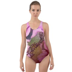 Flowers In Soft Violet Colors Cut-out Back One Piece Swimsuit by FantasyWorld7