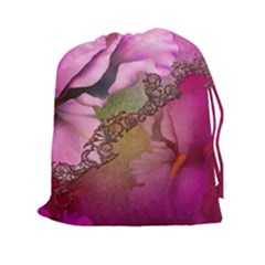 Flowers In Soft Violet Colors Drawstring Pouch (xxl) by FantasyWorld7