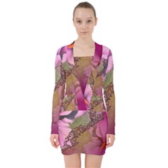 Flowers In Soft Violet Colors V-neck Bodycon Long Sleeve Dress by FantasyWorld7