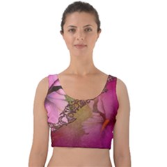 Flowers In Soft Violet Colors Velvet Crop Top by FantasyWorld7