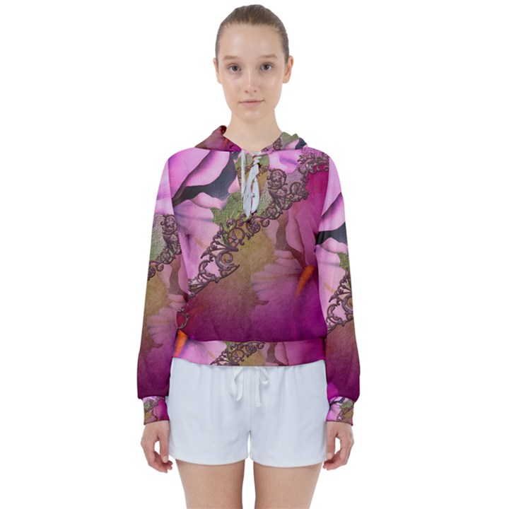 Flowers In Soft Violet Colors Women s Tie Up Sweat