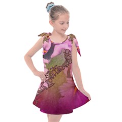 Flowers In Soft Violet Colors Kids  Tie Up Tunic Dress