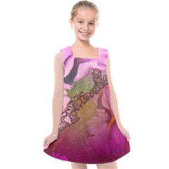 Flowers In Soft Violet Colors Kids  Cross Back Dress