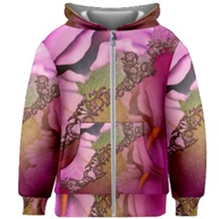 Flowers In Soft Violet Colors Kids Zipper Hoodie Without Drawstring