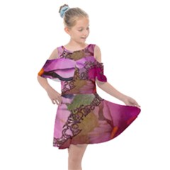 Flowers In Soft Violet Colors Kids  Shoulder Cutout Chiffon Dress by FantasyWorld7