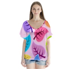 Backdrop Background Beautiful V-neck Flutter Sleeve Top by Nexatart