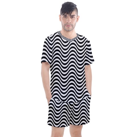 Wave Pattern Wavy Water Seamless Men s Mesh Tee And Shorts Set by Nexatart