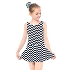 Wave Pattern Wavy Water Seamless Kids  Skater Dress Swimsuit