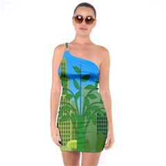 Environmental Protection One Soulder Bodycon Dress