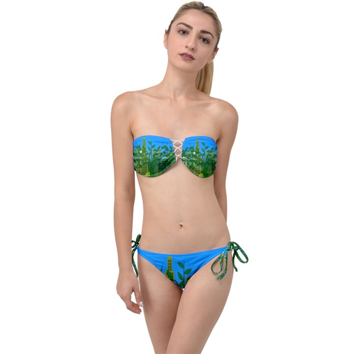 Environmental Protection Twist Bandeau Bikini Set