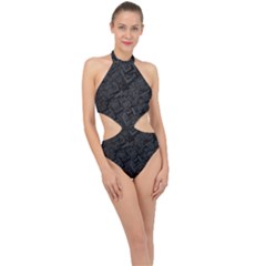 Black Rectangle Wallpaper Grey Halter Side Cut Swimsuit by Nexatart