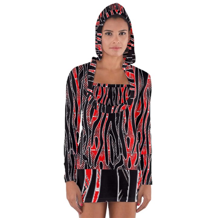 Blackandredswirldesignflipbigger Long Sleeve Hooded T-shirt