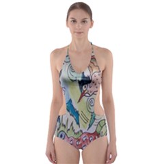 Watercolor Postcard2 Cut-out One Piece Swimsuit by chellerayartisans