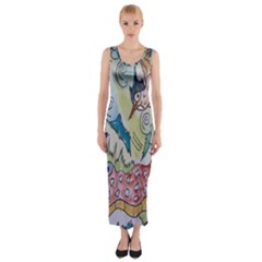 Watercolor Postcard2 Fitted Maxi Dress