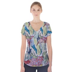 Watercolor Postcard2 Short Sleeve Front Detail Top