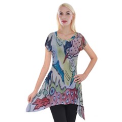 Watercolor Postcard2 Short Sleeve Side Drop Tunic