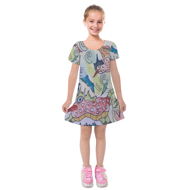 Watercolor Postcard2 Kids  Short Sleeve Velvet Dress